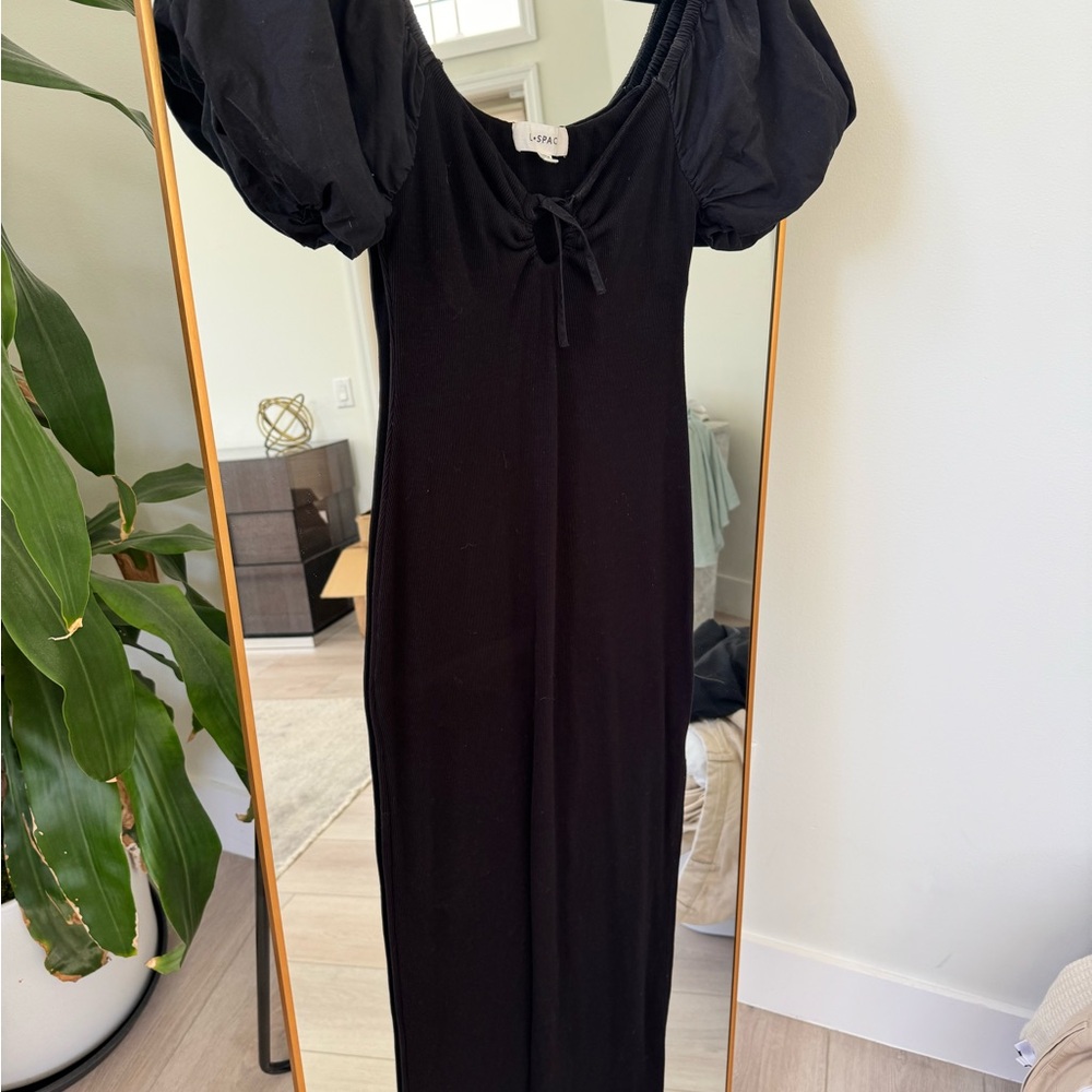 L Space Black Puff Sleeve Dress